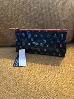 Dooney & Bourke Black Patent Multicolor DB Logo Cosmetic Pouch